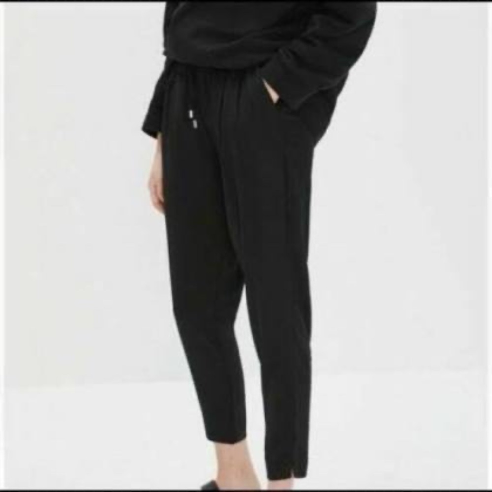 Zara Basic Black Drawstring Paper Bag Tapered Pan… - image 2